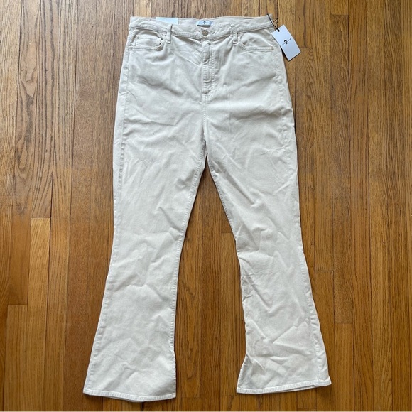 7 For All Mankind Ultra High Rise Skinny Boot Corduroy Pants Cream Size 34 NWT - Picture 1 of 8